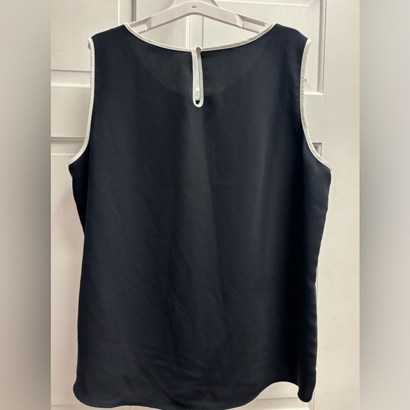 Calvin Klein Sleeveless Blouse, Black w/ White Trim, branded buttons - Picture 7 of 9